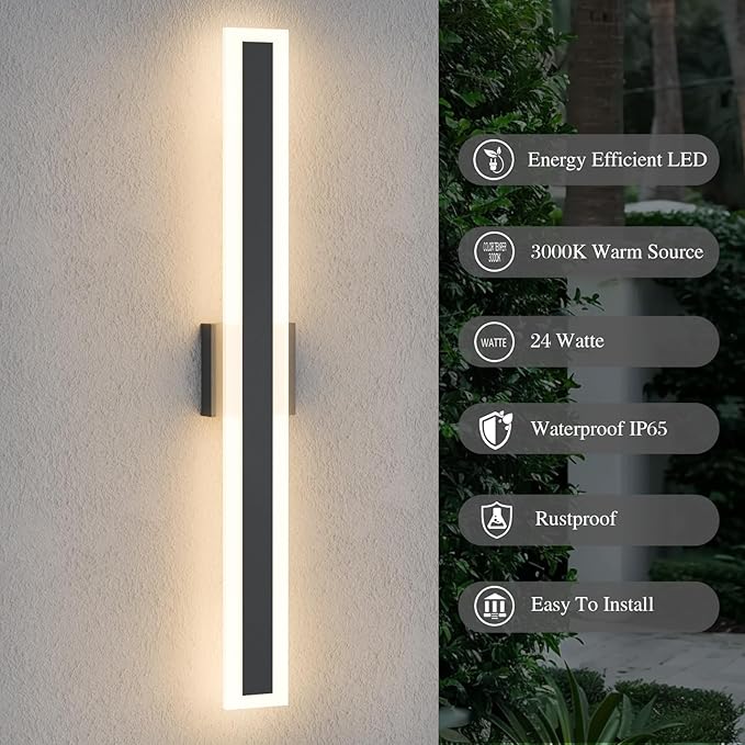 LamQee 31.5 Inch Long Outdoor Wall Lights Modern Exterior Lighting Fixtures for House, Waterproof 3000K 24W 1200LM LED Linear Outdoor Wall Sconces Lighting for Porch Patio Garage Door Yard Indoor