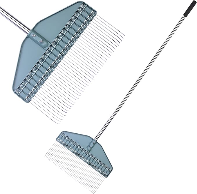 Thatch Rake & Leaves Rake 66-Inch Adjustable S/S Handle Heavy-Duty Design for Garden Lawns and Farms Ideal for Cleaning Up Dead Grass Fallen Leaves and Animal Bedding Dethatcher rake