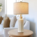 24.75'' Farmhouse Cream-White Ceramic Single Table Lamp for Bedroom Living Room Vintage Traditional Rustic Modern Nightstand Bedside Lamps