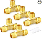 GASHER 5PCS Brass Male Tee Pipe Fitting T Adapter, 3 Way Brass Fitting 1/2" x 1/2" x 1/2" NPT T Fitting