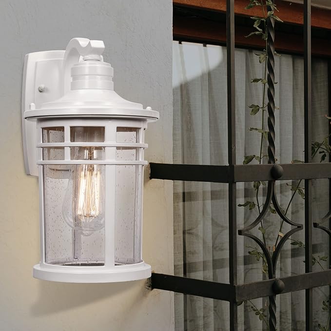 Darkaway Outdoor Porch Lights Wall Mount, Outdoor Light Fixtures Sconces Wall Lighting with Seeded Glass Waterproof Exterior Lights for Patio Yard House Hallway Doorway Garage(1 Pack, White)