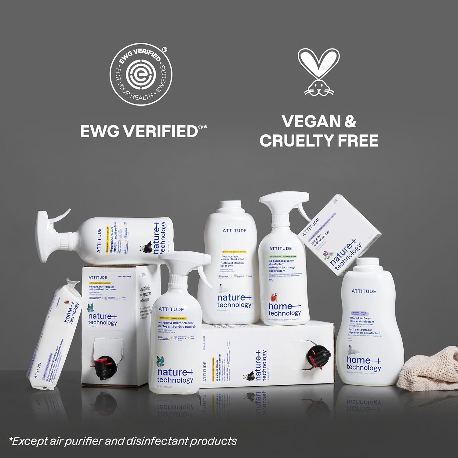 ATTITUDE All Purpose Cleaner Spray, EWG Verified, Vegan, Made with 94% Plant-Based Ingredients, Streak-Free for Kitchen, Bathroom, Glass & More, Citrus Zest Scent, 27.1 Fl Oz (Pack of 6)