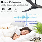 52" 3 Blade Ceiling Fan Without Light, Farmhouse Rustic Wooden Flush Mount Ceiling Fan no Light with Remote for Indoor/Outdoor - High End Silent Operation, Grey & Black, 52 Inch