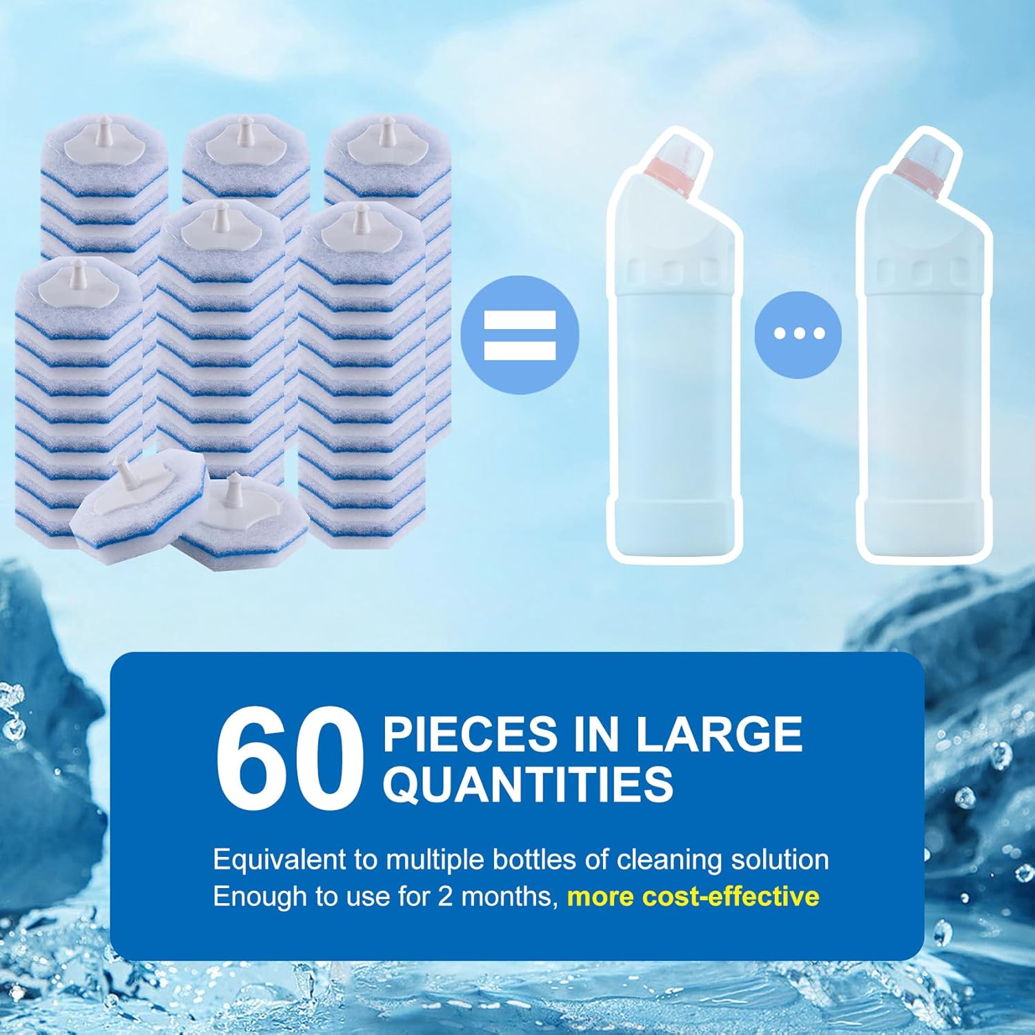 Upgraded 60pcs Toilet Wand Refills fits Clorox Toilet Wand, Thickened Cleaning Layer, Won’t Fall Apart, Disposable Bathroom Cleaning Scrub Pads with Fresh Scent, for Home & Commercial Use