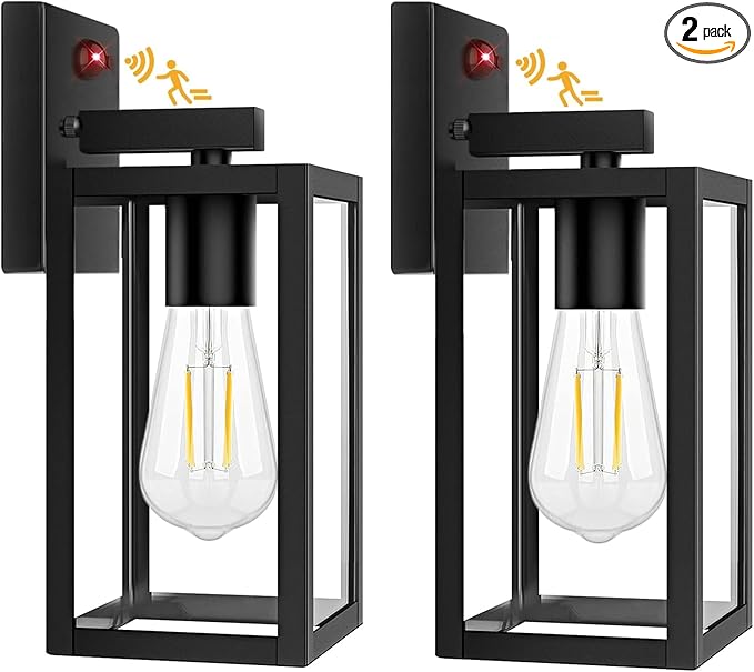 Motion Sensor Outdoor Lighting, 2 Pack Dusk to Dawn Outdoor Wall Lights, Waterproof Exterior Light Fixture Wall Mount, Aluminum Porch Light Outside Light for House