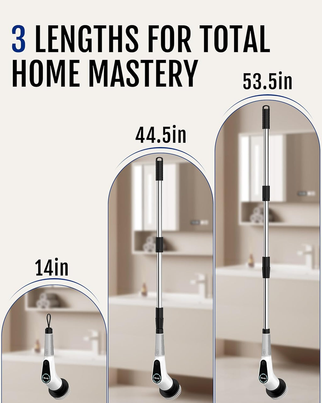 Dovety Electric Spin Scrubber, Cordless Cleaning Brush, Shower Scrubber with 8 Replaceable Brush Head, Power Cleaning Brush with Extension Handle, 2 Adjustable Speed, for Bathtub Grout Tile Floor