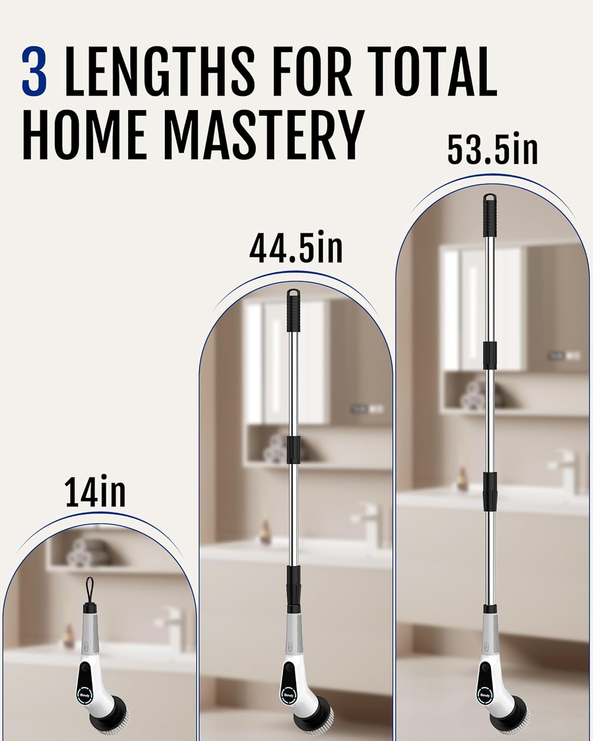 Dovety Electric Spin Scrubber, Cordless Cleaning Brush, Shower Scrubber with 8 Replaceable Brush Head, Power Cleaning Brush with Extension Handle, 2 Adjustable Speed, for Bathtub Grout Tile Floor