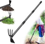 Hoe Garden Tool, 45 Inch Garden Hoe Adjustable Long Handle, 2 in 1 Garden Hoe for Weeding, Stainless Steel Weeder Tool for Yard Long Handle, Gardening Hoe for Planting, Lossening, Digging