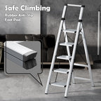 Taranta 5 Step Ladder, Portable Folding Ladder with Wide Pedal, Lightweight Aluminum Step Stool with Convenient Handgrip, 330 lbs Capacity Stepladder for Home, Office - Silver