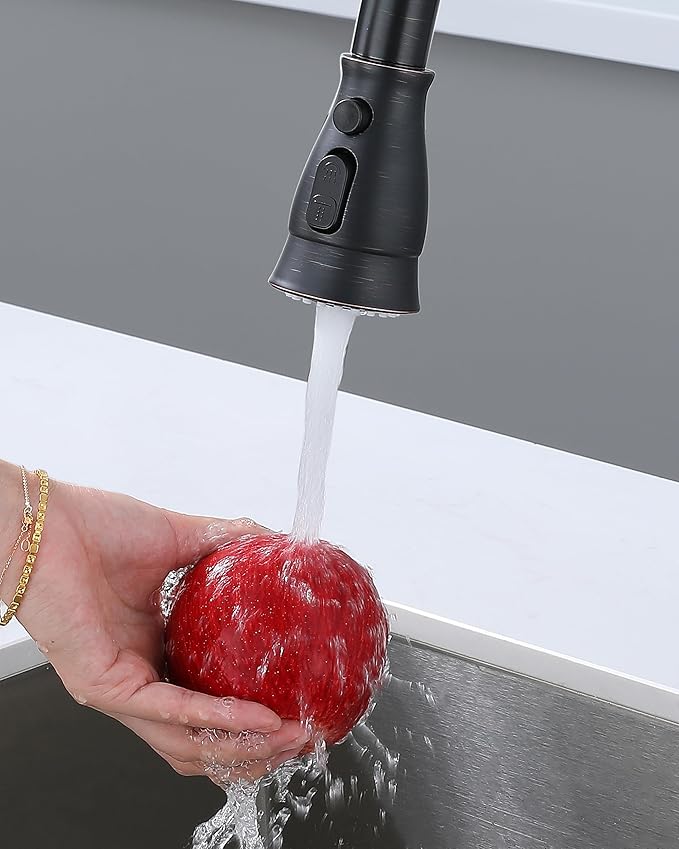 J-HVA Oil Rubbed Bronze Pull Down Kitchen Faucet Head Replacement with 15 Adapters - Kitchen Sink Faucet Spray Nozzle Head Replacement 3-Function Tap Sprayer Head for Kitchen Sink