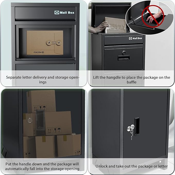 Package Delivery Boxes for Outside,Parcel Drop Boxes with Lock,Custom Address Stickers Package Drop Boxes for Outside is Weatherproof,Package Delivery Box for Porch,No Installation(15.5*15.5*38 in)
