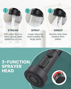 Kitchen Faucets with Pull Down Sprayer: Matte Black 3-Function Kitchen Sink Faucets for 1 or 3 Hole - Stainless Steel Single Handle Spring Kitchen Faucets with Deck Plate for Farmhouse RV Laundry