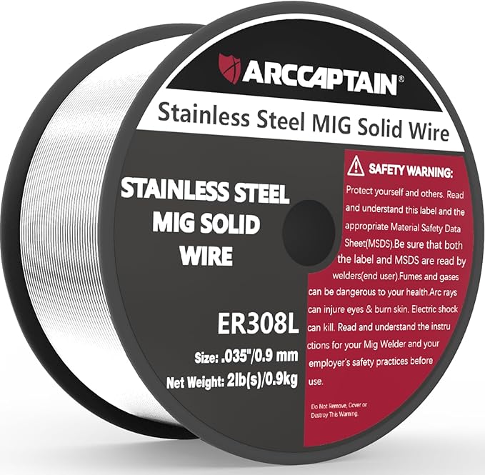 ARCCAPTAIN Stainless Steel MIG Solid Wire ER308L, .035-Diameter 2-Pound Stainless Steel Wire with Low Splatter Compatible With Lincoln Miller Forney Harbor MIG Welder