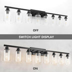 8 Light Black Bathroom Vanity Light Fixture, Long Farmhouse Vanity Lights Over Mirror,Modern Large Bathroom Lighting Wall Light with Clear Glass Globe for Mirror,Living Room,Bedroom