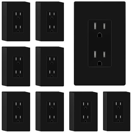 ENERLITES 40 Pack Black Decorator Receptacle with Screwless Wall Plate, Standard Electrical Wall Outlet, 15A 125V, Self-Grounding, 2-Pole, 3-Wire, 5-15R, UL Listed, 61502-TR-BKSID, Tamper Resistant