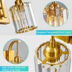 3-Light Crystal Vanity Light, Modern Gold Bathroom Wall Sconce with K9 Crystal Shades, 23.62" Long Over Mirror Lighting for Vanity, Makeup, Hallway, Elegant & Durable