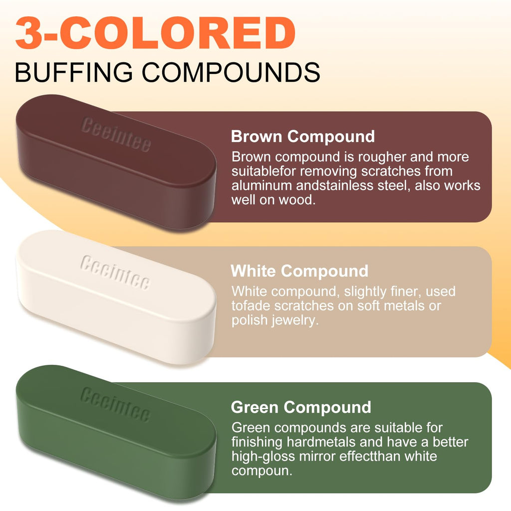 6 Pack 8 Inch Polishing Wheel for Bench Grinder, Include 5/8" Arbor Hole 1 Yellow Cotton(42Ply), 1 White Cotton Polish Wheels(50Ply), 1 Soft Flannel Buffing Wheel(30Ply)& 3 Polishing Compound