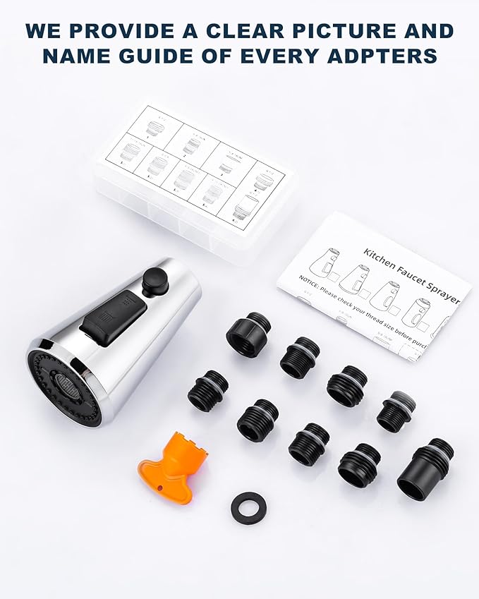 ALEASHA Pull Down Spray Head for Kitchen Faucet,3-Function Sink Spray Nozzle with 9 Adapters,Kitchen Faucet Head Replacement Compatible with American Standard Faucets,Chrome