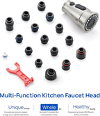 J-HVA Kitchen Faucet Sprayer Head Replacement with 15 Adapters (UPDATED) - Pull Down Kitchen Sink Faucet Spray Nozzle Head Replacement 3-Function Tap Spray Head for Kitchen Sink, Brushed Nickel