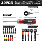 19 Pieces Ratcheting Screwdriver Set, Mini Rachet Wrench, Rachet Screwdriver Handle and Nut Driver with 12 Pcs Impact Screwdriver Bits, Portable Hand Tools Set for Repair, DIY