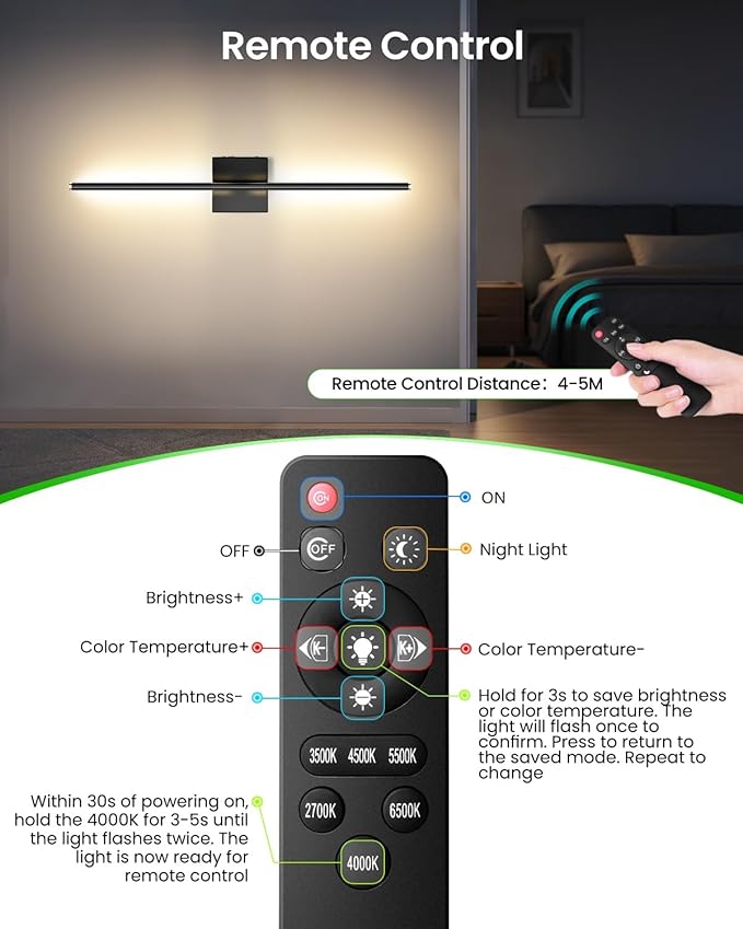 CLY Battery Operated Wall Sconce Set of 2, Dimmable 2700K-6500K Battery Wall Sconce with Remote Control 8000mAh Rechargeable Wall Lights Wireless Sconces for Mirror/Hallway/Living Room/Bedroom 28 Inch