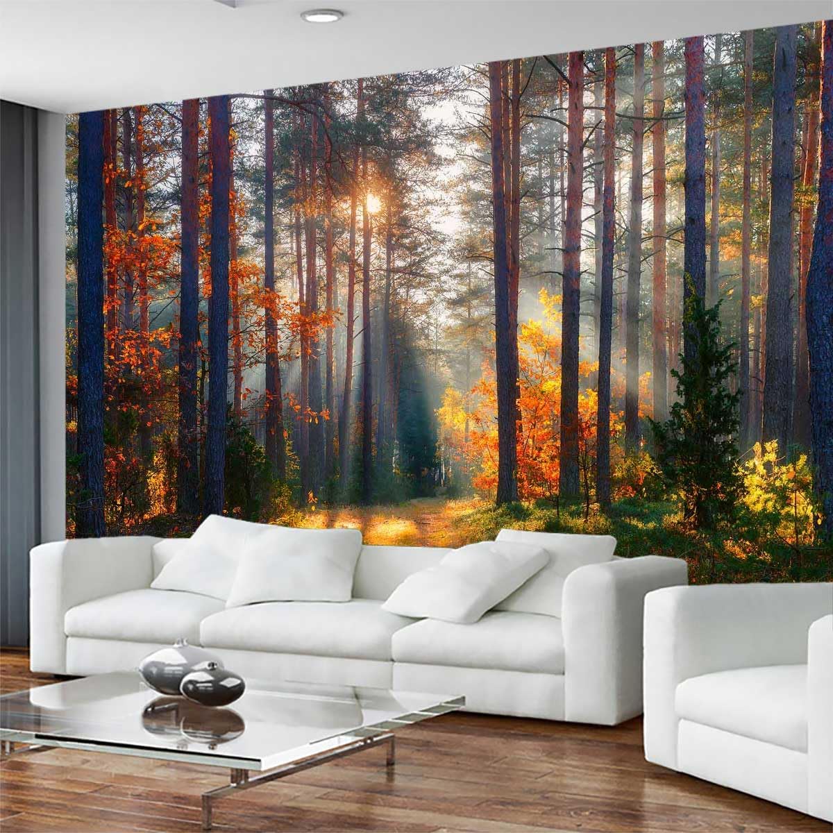 Autumn Sunshine in The Woods Wallpaper, Natural Landscape Mural, Modern Living Room Bedroom Backdrop Wall Mural(Non-self-Adhesive)