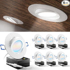 Sunco 6 Pack 4 Inch Adjustable Recessed Lighting 4 Inch LED, Angled Directional Eyeball Canless Gimbal, 750 LM, Selectable CCT 2700K/3000K/4000K/5000K/6000K, Dimmable, 8W, with Junction Box ETL
