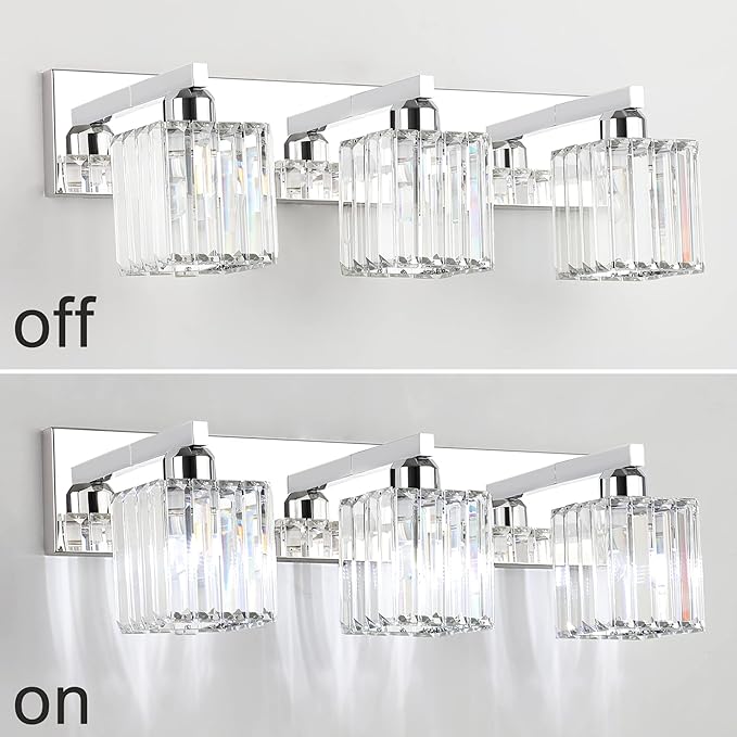 Aipsun Vanity Light Fixtures Crystal Bathroom Lighting Fixtures Chrome Vanity Light for Bathroom (Exclude Bulb)