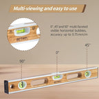 BETHEL 24-inch Bamboo Level, Mortar Adhesion Resistant Light Level, with Double Curved Acrylic Leveling Tubes for Masonry Applications and General Leveling