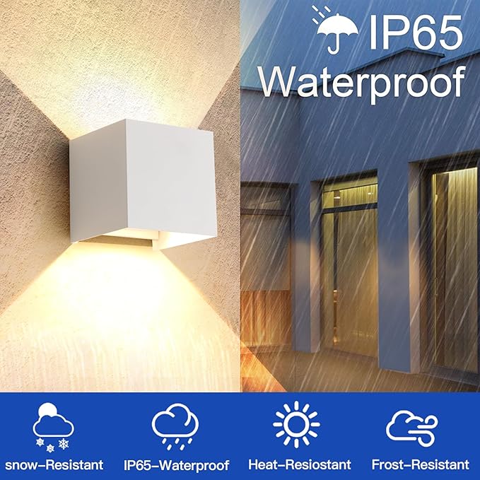 4 Pack LED Outdoor Wall Lights Exterior/Interior 3 Colors Adjustable 15W Wall Light Fixture IP65 Waterproof Porch Exterior Wall Sconce Modern Outdoor Lighting Square Aluminum White Up and Down Lights