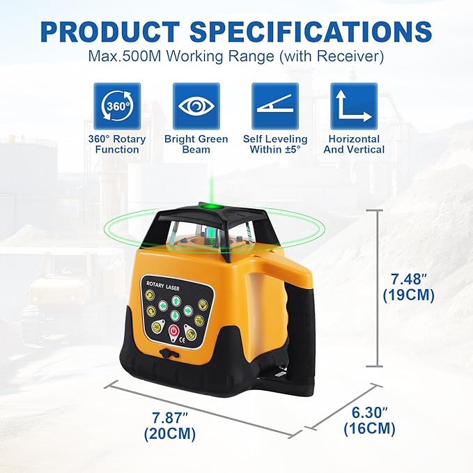 Automatic Self Leveling Rotary Laser, 1650ft Green Beam Laser Level with Receiver Remote Control, 360 Rotating Horizontal Vertical Transit Level (Rotary Laser Level Kit with Tripod and Rod)