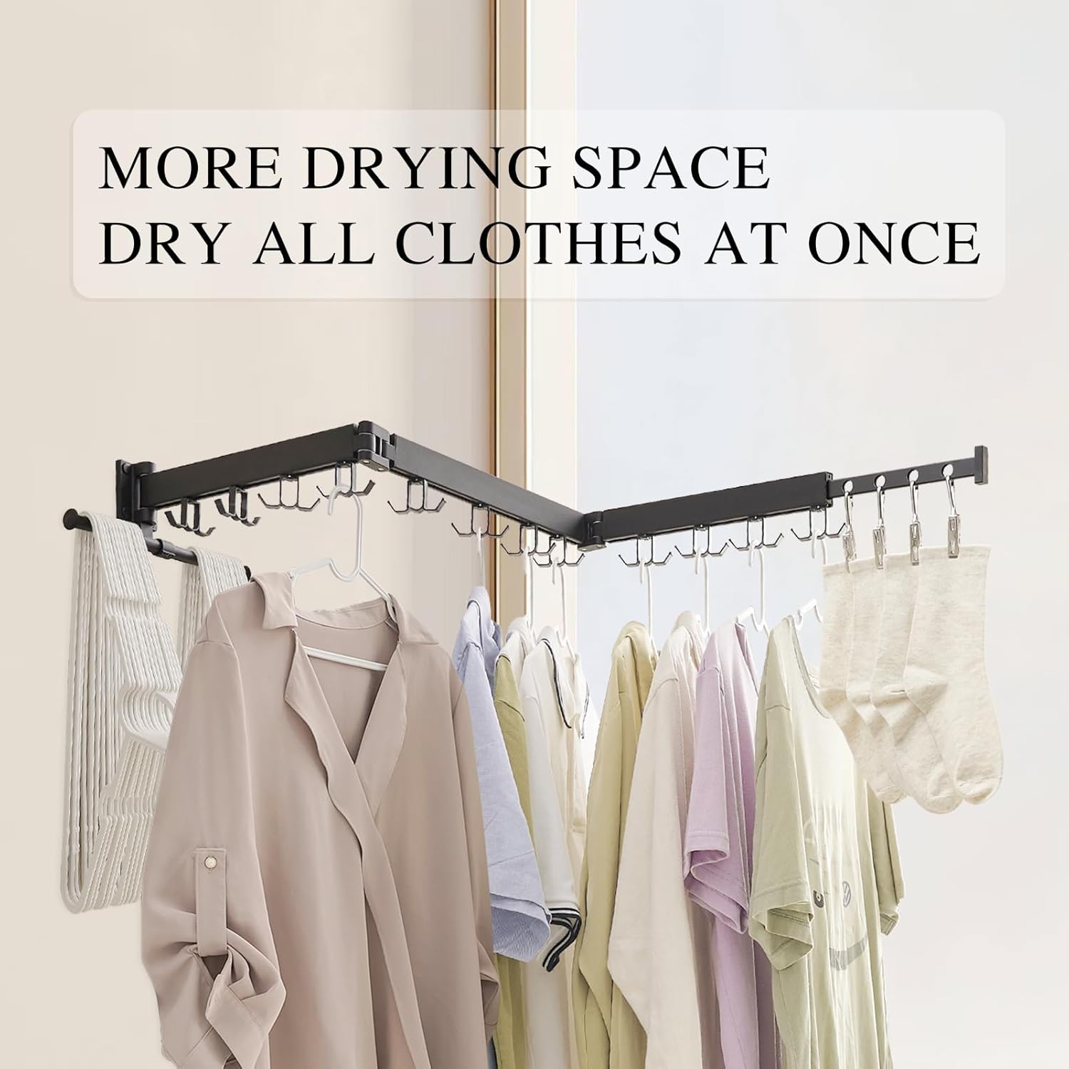 Wall Mounted Clothes Drying Rack,Drying Rack Clothing Wall Mount with Foldable Features(Tri-Fold),Space Saver,Wall Mounted Drying Rack for Laundry Balcony Bathroom (Black)