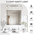 zeyu Modern Brushed Nickel Bathroom Lights Fixture, 35 Inch 5 Light Vanity Lighting Over Mirror, Brushed Nickel Finish with Clear Hammered Glass, ZJF63B-5W BN