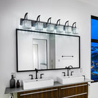 Crystal Vanity Lights 6-Light Black Bathroom Vanity Lights Modern Crystal Bathroom Light Fixtures Over Mirror 51.18" Long Vanity Light for Bathroom