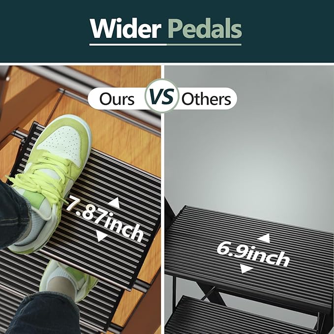 WOA WOA 4 Step Ladder for 10 Feet High Ceiling, Lightweight Foldable Ladder with Non-Slip Wide Pedals, Step Stool with Safe Handrail, Space Saving for Home, Kitchen, Indoor & Outdoor 300lbs - Black