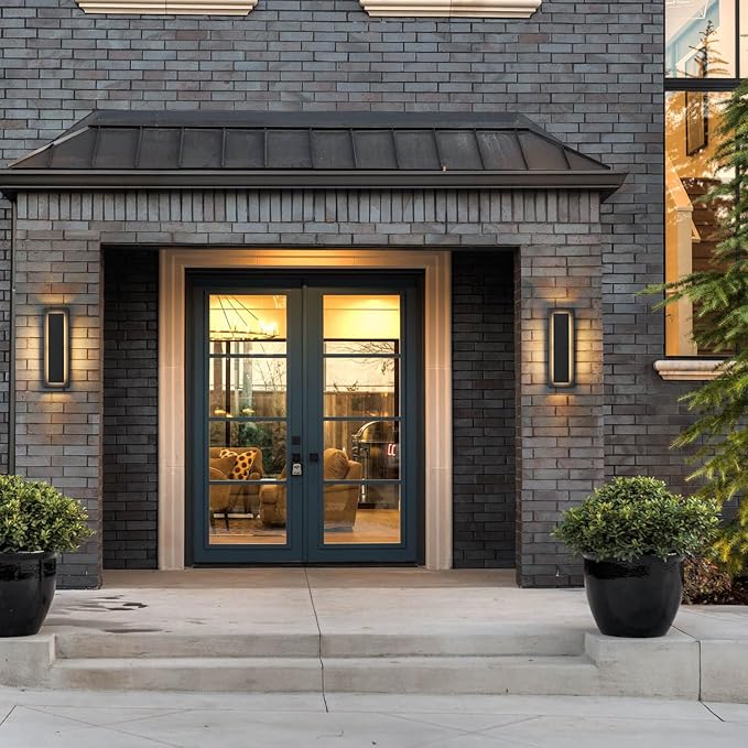 tewei 2 Pack Modern LED Outdoor Wall Lights, Black Exterior Wall Sconce & Indoor Wall Sconce Lighting Fixtures, 15.7'' Large Front Door Lights for Entrance, Hallway, 360° Beam Angle, Warm White 3000K