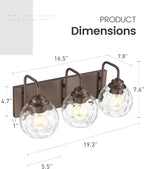 zeyu Bathroom Light Fixtures, 3-Light Bathroom Vanity Light, 20 Inch Modern Wall Sconces with Water Ripple Globe Shade, Oil Rubbed Bronze Finish, ZSL72BG-3W ORB-WG