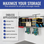SafeRacks Overhead Garage Storage Rack - Heavy Duty Racks for Garage with 600 lb Capacity, Easy Storage, Adjustable Storage Rack, Ceiling Mount Storage 4x8 Hammertone (12"-24")