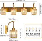 Crystal Vanity Lights 4-Light Gold Bathroom Vanity Lights Modern Crystal Bathroom Light Fixtures Over Mirror 32.67" Long Vanity Light for Bathroom