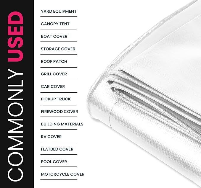 PROTARP Extreme Heavy Duty 22 Mil Tarp Cover, Waterproof, UV Resistant, Rip and Tear Proof, Poly Tarpaulin with Reinforced Edges for Roof, Camping, Patio, Pool, Boat. (White 25′ X 40′)