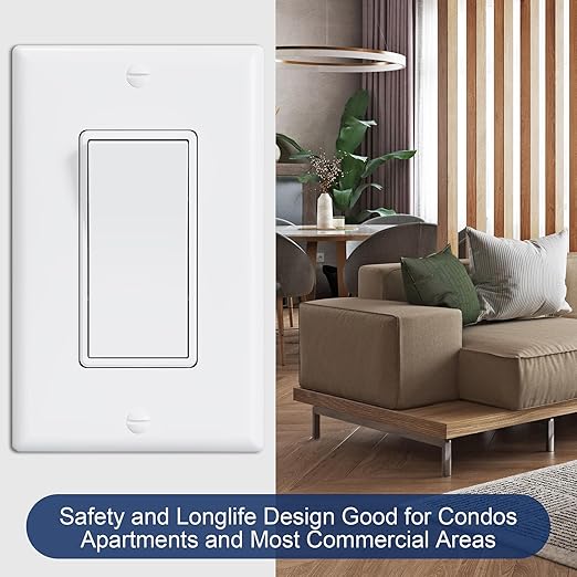 ThunderWay Single Pole Decorator Wall Light Switch with Wall Plate, 15A 120V/277V, On/Off Paddle Switch, Residential Grade - UL Listed, White (30)