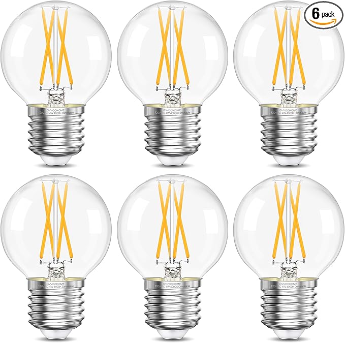 Dimmable G16.5 Light Bulb 4000K Neutral White, 4W, 40 watt Equivalent, E26 LED Globe Bulb, Round Edison Bulbs for Ceiling Fan, Chandeliers, 90+CRI 400LM, 6 Pack