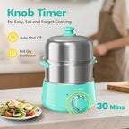 Hard Boiled Egg Cooker - CACHOO 14-Egg Rapid Stainless Steel Egg Boiler with 30-Min Timer & Auto Shut Off, Compact Electric Vegetable Steamer for Cooking, Dishwasher Safe, Aqua