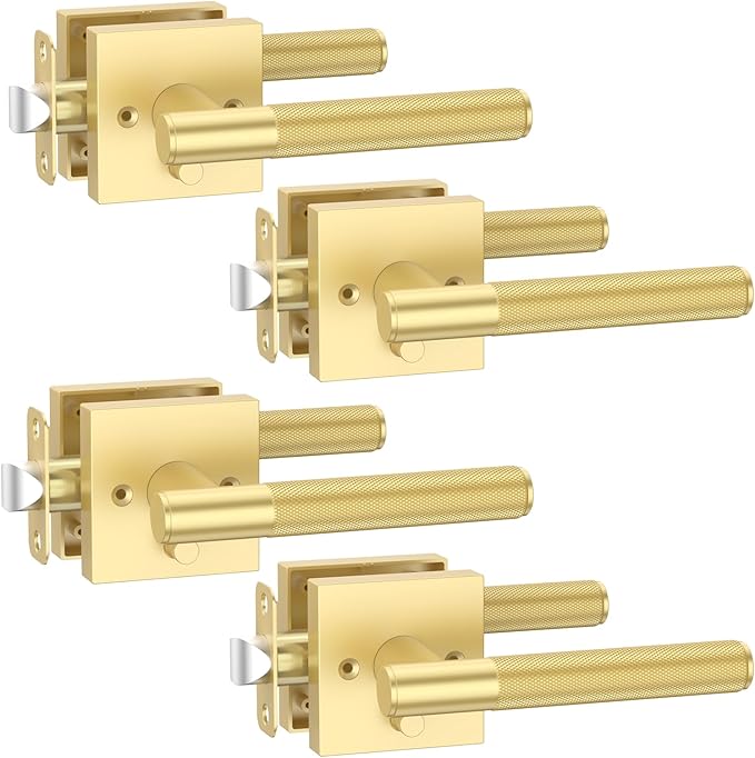 Asidrama 4 Pack Gold Privacy Door Handles, Door Lever with Door Knobs Indoor for Bedroom or Bathroom, Heavy Duty Door Handles Interior with Locks for Left Right Sided Doors