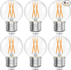 Dimmable G16.5 Light Bulb 2700K Warm White, 4W, 40 watt Equivalent, E26 LED Globe Bulb, Round Edison Bulbs for Ceiling Fan, Chandeliers, 90+CRI 400LM, 6 Pack