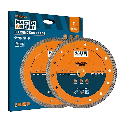 7 Inch Diamond Blade for Granite, Ceramic, Marble, Stone and Hard Bricks, Super Thin Turbo Rim Design for Angle Grinders and Handheld Saws, Dry and Wet Use, 7/8"-5/8" Arbor (2 PCS)