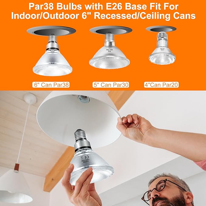 72W Halogen PAR38 Floodlight Bulbs 4 Pack for Indoor Outdoor Flood Light Par38 Halogen Bulbs 72 Watt 120V, Warm White 2800K, 3420 Lumens, E26 Base Bulbs for Reptile Heat Lamp Bulbs