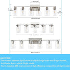 6 Light Bathroom Light Fixtures, Bathroom Vanity Light with Clear Glass, Brushed Nickel Bathroom Lighting Fixtures over Mirror, Large Vanity Lights for Bathroom, Vanity Lights for Mirror, Wall Sconce