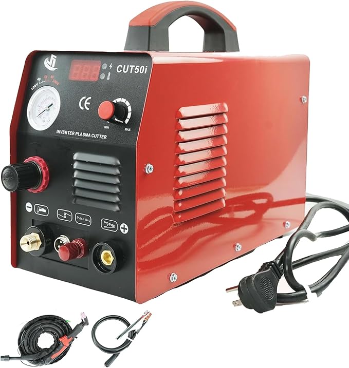 FLwelding Plasma Cutterith with 110/220V Dual Voltage DC Inverter, 5/8" 16mm Clean Cut 3/4" 20mm Severance Cut 50A Non-Touch Pilot Arc Plasma Metal Cutter Machine, Dual Voltage 35A/120V or 28A/240V.