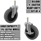 4-Inch Swivel Stem Caster for Rubbermaid Mop Bucket Utility Cart, 7/16-Inch Stem Diameter Rubber Wheel Set of 4, Heavy Duty TPR Weber Grills Shop Vac Replacement Wheels